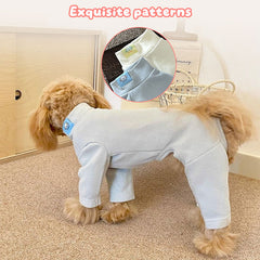 Elastic Pet Onesie, Four-Legged Pajamas for Small to Medium Dogs, Cream Color, Cozy Home Base Shirt, Warm Winter Dog Clothes