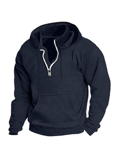 Simple Half-Zip Hoodie Casual Sport Solid Color Hooded Sweatshirt