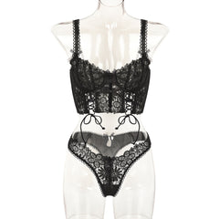 Style Lingerie Set - Lace Splicing with Handmade Ties