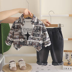 Retro long sleeved three piece baby and toddler clothing set
