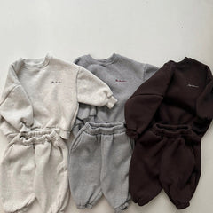 Versatile pullover+long pants fleece two-piece set