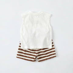 Cartoon Vest Separated Outfit for Boys Toddler Lightweight Top Stripe Pants Two-Piece Set