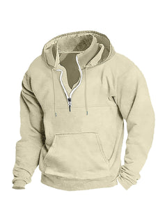 Simple Half-Zip Hoodie Casual Sport Solid Color Hooded Sweatshirt