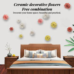 Ceramic 3D Wall Flowers - Hand-Painted Peony, Rose & Camellia Wall Decor for Wedding & Gift