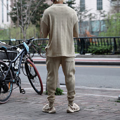 Summer New Casual Knitwear Set for Men, Loose Short Sleeve T-Shirt and Long Pants, Men's Knitted Outfit