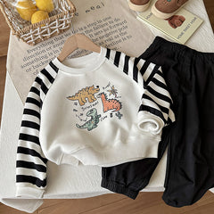 Cartoon printed hoodie baby striped pullover