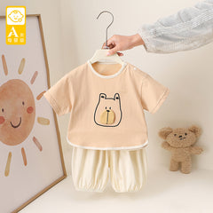 Cute Bear Print Short Sleeve T-Shirt Set for Toddler Boys, Printed Two-Piece