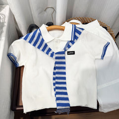 Casual Two-Piece Set for Boys, Lightweight Short Sleeve with Shawl Collar