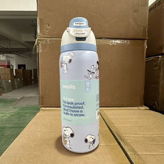 Double-layer vacuum insulated cup, portable, stainless steel, large capacity, straw cup