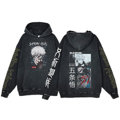 American style retro washed hoodie with men and women's spells returning to the anime station. Five pieces of enlightenment hoodie made from old clothes, wax dyed