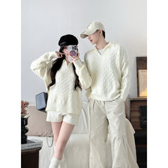 Couples' Autumn/Winter Knitwear Set V-Neck Sweater Short Pants Long Sleeve Pullover Men