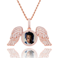 Angel Wings Large DIY Photo Frame Pendant Full Zircon Jewelry Hip Hop Necklace Gold Australia Accessories