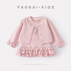 Infant Toddler Knitwear Two-Piece Style Girl's Versatile Cute Korean Cartoon Top
