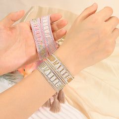 Cross-border Fully Ironed Colorful Diamond Woven DIY Bracelet Accessories for Women Creative Ethnic Embroidery Letter Rope