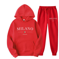 International  Hoodie and Sweatpants Set for Men and Women, Casual Fleece-lined Hooded Sweatsuit, Foreign Trade Print