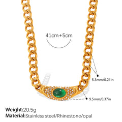 Embedded Cat's Eye Stone Necklace Retro Vintage Geometric Choker Chain