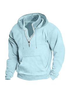 Simple Half-Zip Hoodie Casual Sport Solid Color Hooded Sweatshirt