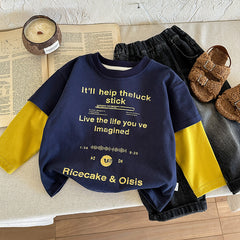 Splicing sleeve base shirt baby letter printed T-shirt