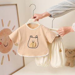 Cute Bear Print Short Sleeve T-Shirt Set for Toddler Boys, Printed Two-Piece