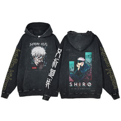 American style retro washed hoodie with men and women's spells returning to the anime station. Five pieces of enlightenment hoodie made from old clothes, wax dyed