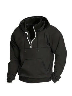 Simple Half-Zip Hoodie Casual Sport Solid Color Hooded Sweatshirt