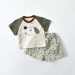 Print Outfit for Boys Toddler Lightweight Raglan Sleeve Top and Shorts Set