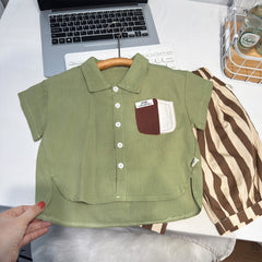 Boy's  Shirt Set Casual Two-Piece Outfit Breathable Lightweight Short Sleeve Children's Clothing