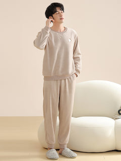 Men's Home Clothes Set with Thick Sleepwear Hoods