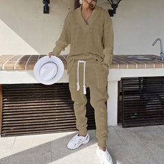 Style Men's Casual Knitwear Set, Loose Long Sleeve Top and Long Pants for Men