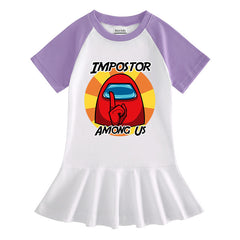 Cartoon Half Sleeve Girls' Dress Among Us