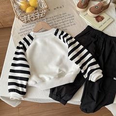 Cartoon printed hoodie baby striped pullover