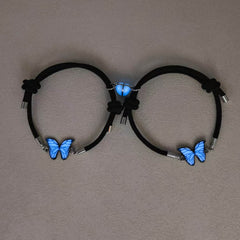 Couples Bracelets Night Light Butterfly Alloy Heart Magnetic Night Glow Handmade