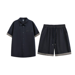 Denim Short Sleeve Shirt Set for Men, Casual Fashion Two-Piece Outfit