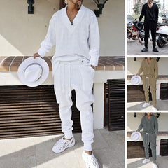 Style Men's Casual Knitwear Set, Loose Long Sleeve Top and Long Pants for Men