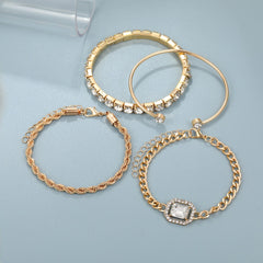 New Full Diamond Bracelet and Bracelet Set of 4 pieces for Women with a Retro Style, Light Luxury, and High end Decoration