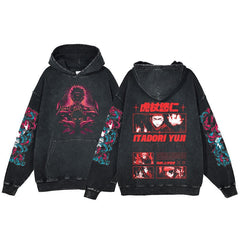 American style retro washed hoodie with men and women's spells returning to the anime station. Five pieces of enlightenment hoodie made from old clothes, wax dyed