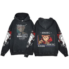 American style retro washed hoodie with men and women's spells returning to the anime station. Five pieces of enlightenment hoodie made from old clothes, wax dyed
