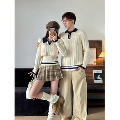 Casual Knitwear Set for Men, Polo Neck Sweater Cozy Style, Two-Piece Matching Outfit