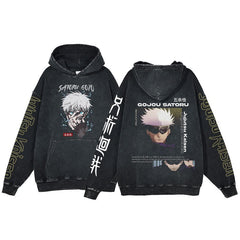 American style retro washed hoodie with men and women's spells returning to the anime station. Five pieces of enlightenment hoodie made from old clothes, wax dyed