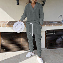 Style Men's Casual Knitwear Set, Loose Long Sleeve Top and Long Pants for Men