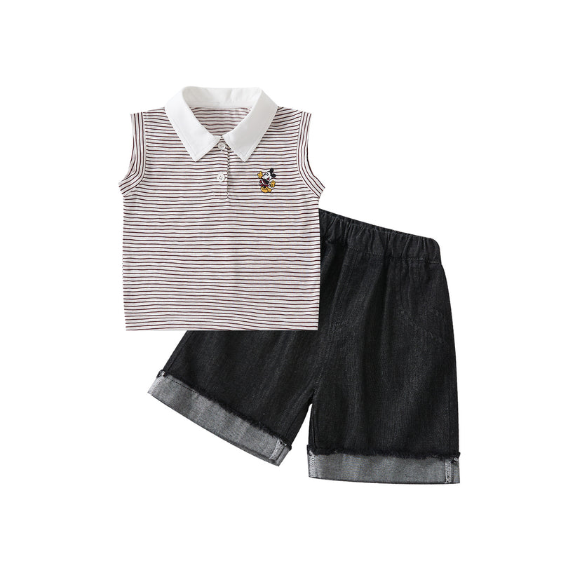 Infant and Toddler Color-Blocked Collar Cartoon Stripe Polo Shirt for Boys