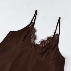 Sexy Women's Satin Lace Nightdress with StrapsElegant Sleepwear
