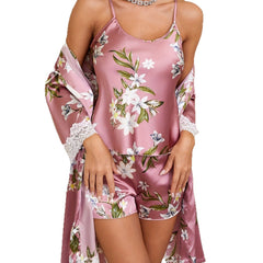Sleepwear Set for Women, Sexy Three-Piece SleepwearStyle Strapless Sleepwear, Silk-Like Robe, Home Wear