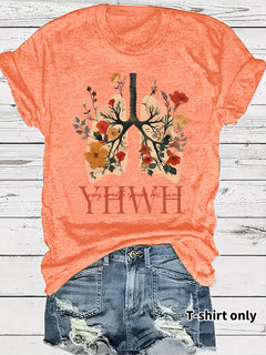 Floral Christian faith pattern round neck loose short sleeved shirt