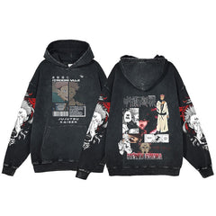 American style retro washed hoodie with men and women's spells returning to the anime station. Five pieces of enlightenment hoodie made from old clothes, wax dyed