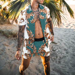 Loose fit shirt casual shorts set for men