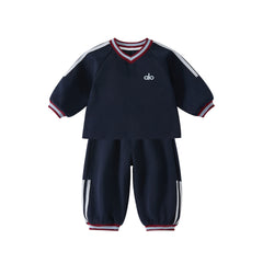 Toddler Ribbon Sport Suit for Boys, Letter Print Top with Casual Pants