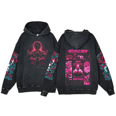 American style retro washed hoodie with men and women's spells returning to the anime station. Five pieces of enlightenment hoodie made from old clothes, wax dyed