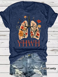 Floral Christian faith pattern round neck loose short sleeved shirt