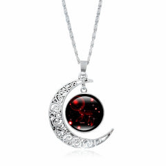Zodiac Time Gem Luminous Necklace for Women, Simple Silver Moon Pendant Choker